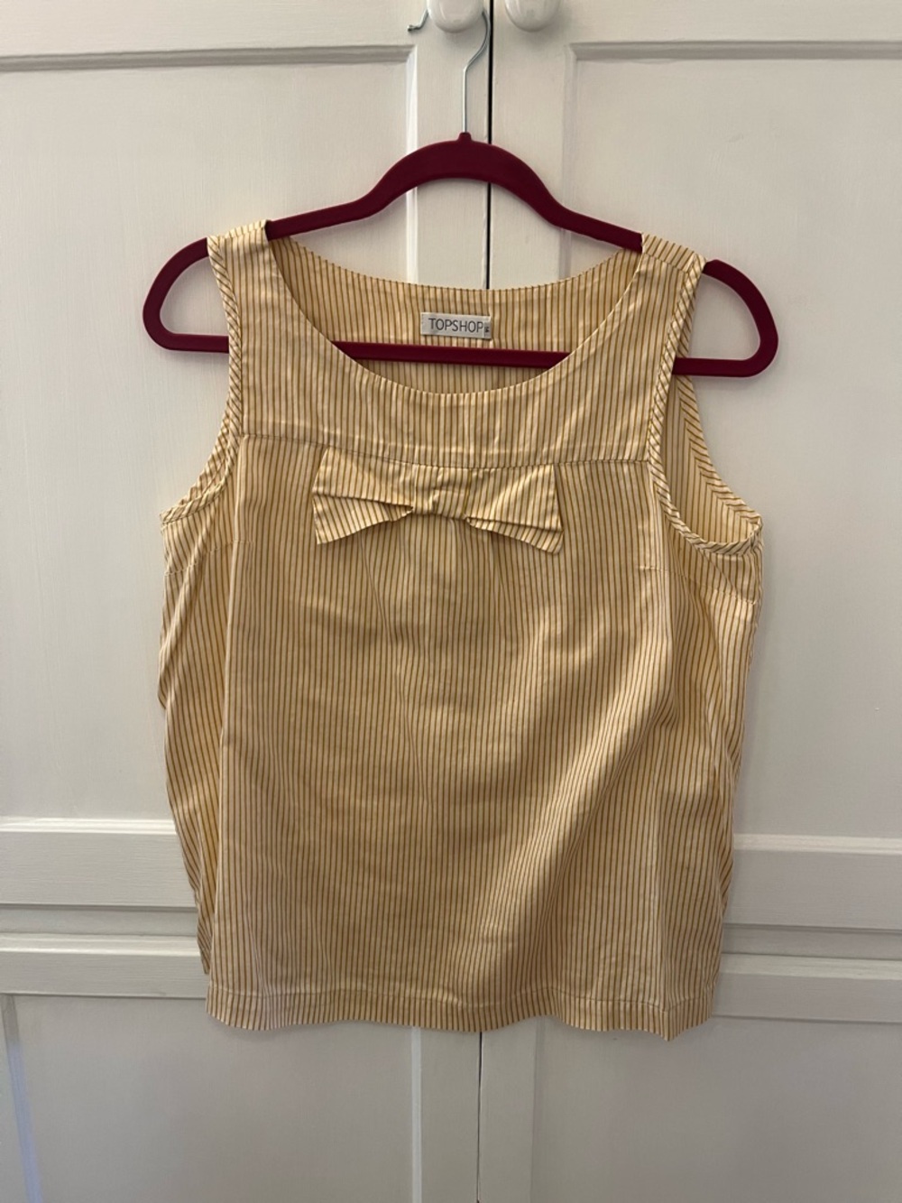 Topshop Yelloe Stripe Bow-Accent Sleeveless Top uk 14 us 10